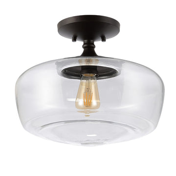 Marfa 14" Glass/Iron Farmhouse Modern LED Flush Mount - JONATHAN Y